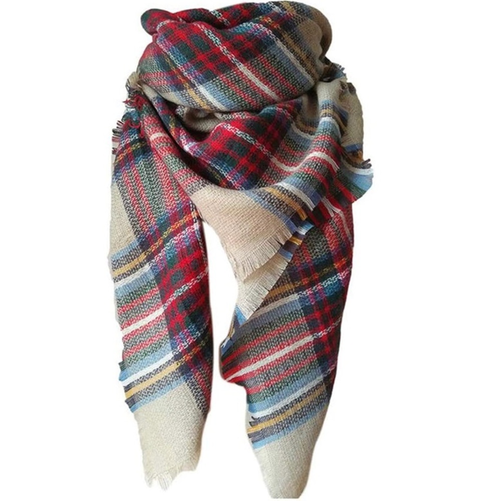 Green and Red Plaid Blanket Scarf